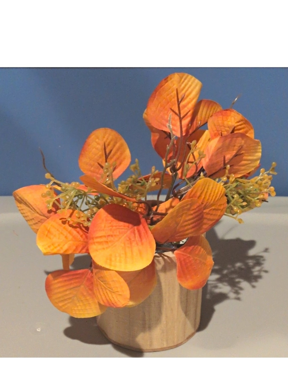 Perfect Harvest Fall Leaves Centerpiece, Orange Leaf Arrangement in Wood Planter